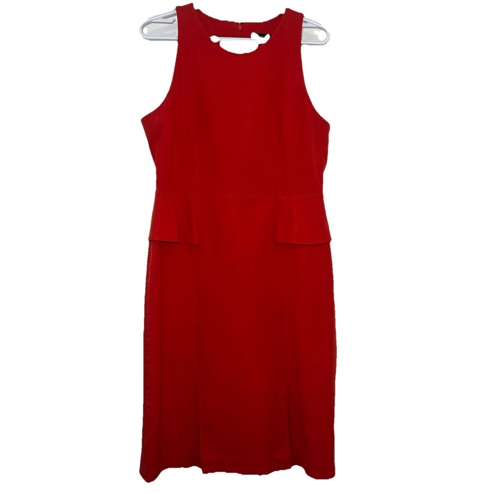 Banana Republic Red Sheath Dress Peplum Waist Sleeveless Size 14